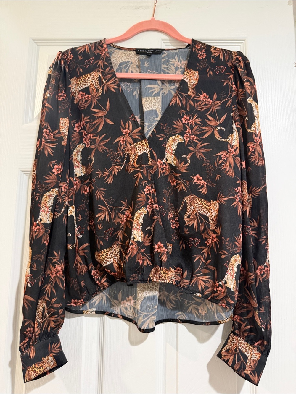 Generation Love/New York Black Blouse with Rust Floral & Leopard Print